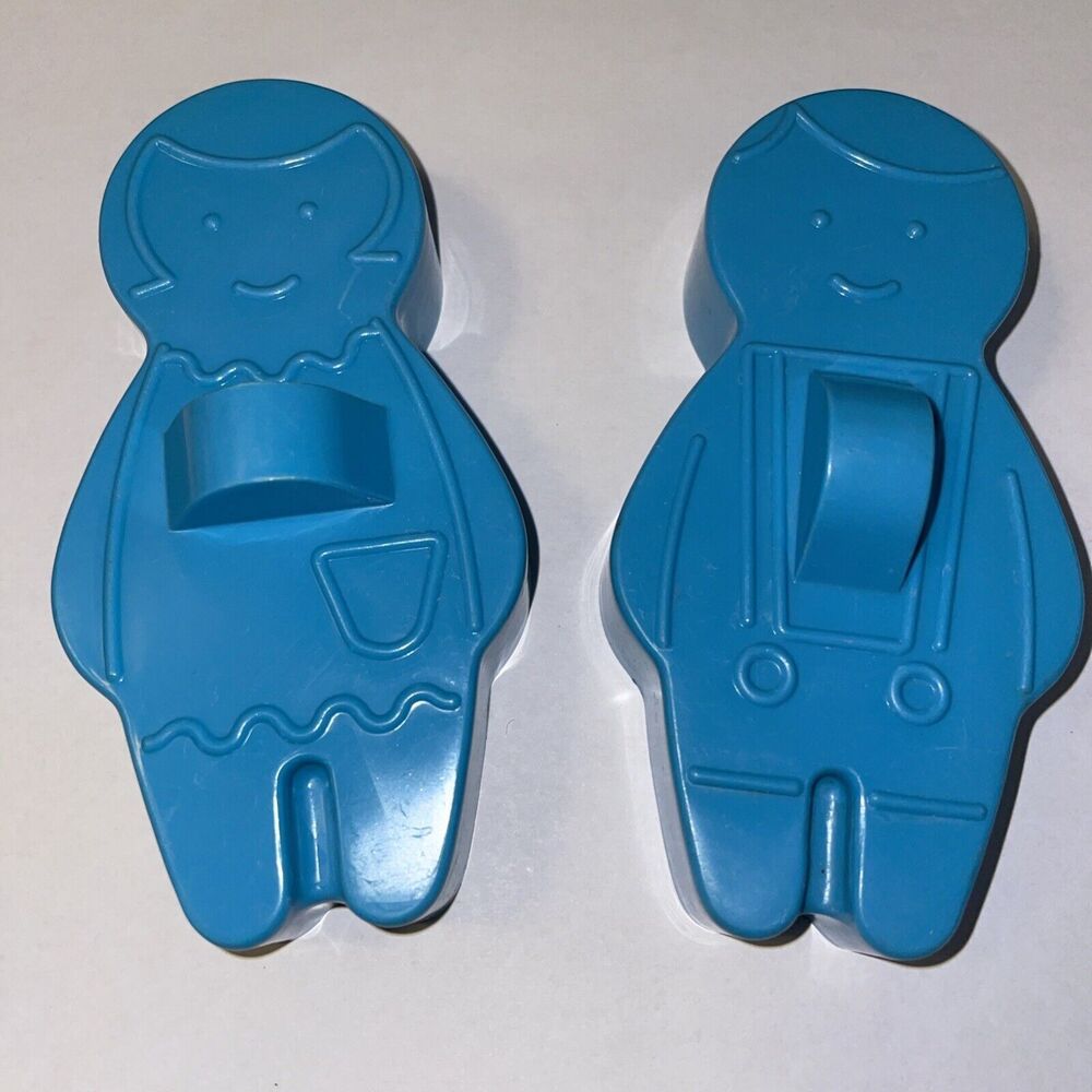 Vintage Avon Cookie Cutters Gingerbread Boy & Girl Blue Plastic 4 1/2 Inches